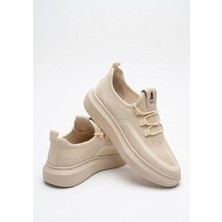 Tarzbu Krem Renk Triko Erkek Bağcıklı Spor Ayakkabı, Özel Örme Tasarım, Poly Taban TARZ0375