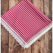 BHT 140 X170 Raşel Leke Tutmaz Güpürlü Sofra Bezi Ekose Kırmızı