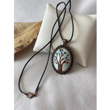 Hediyem Evime Hayat Ağacı Figürlü Çini Kolye Siyah Deri Ipli