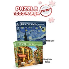 Neverland 2 Adet 1000 Parça Puzzle- Yıldızlı Gece ve Güneşli Kafe Sokağı