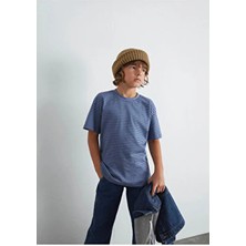 Mavi Çizgili Tişört Loose Fit / Bol Rahat Kesim 6610390-90788
