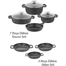 Taç Bella 10 Parça Döküm Tencere ve Sahan Seti Siyah Renkli Şık Tasarım ile Kullanım Kolaylığı