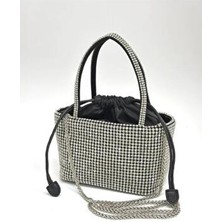 Nazart Kadın Lüks Taşlı Diamond Siyah Abiye Clutch Tekstil Materyal ile Şık Düğün Nişan Çantası