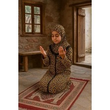 Defkay Kız Çocuk Namaz Elbisesi Kendinden Başörtülü Fermuarlı Pamuklu Desenli Uzun Kol Trend Stil