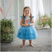 Bebeksy Kız Çocuk Mavi Karlar Ülkesi Elsa Elbise,doğum Günü, Parti Elbisesi 5-12 Yaş