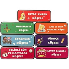 heptex Ahşap Sınıf Pano Başlıkları 7 Adet Çift Taraflı Kullanım İçin 11,5 x 31,5 cm Ölçülerle