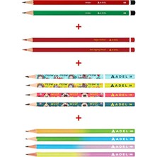 Adel Karışık Kurşun Kalem 12’li Set,kırmızı Kalem,mercanlı Kurşun Kalem,pastel ve Hayvan Desenli Kalemler