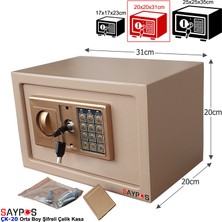 Saypos Şık Tasarımlı 20cm'lik Şifreli Çelik Kasa, Elektronik Tuşlu Değerli Eşya Para Kasası 31x20x20cm