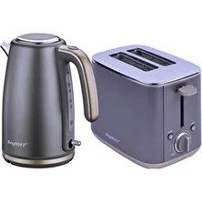 Berghoff Gem Pearl 1.7 Litre Gri Gold Su Isıtıcı + Ekmek Kızartma Makinesi - 980W, 2 Dilim