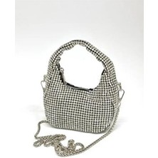 Nazart Kadın Minik Lüks Taşlı Diamond Siyah Abiye Clutch Zincir Askılı El Düğün Nişan Gece Çantası