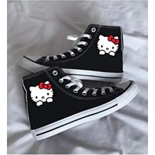 Halloween Hello Kitty Baskılı Siyah Bilekli Spor Ayakkabı Çocuk Sneaker