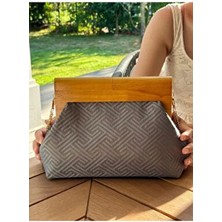 Jophiel Bahram Petite - Zincirli, Ahşap Burslu Kumaş Çanta, Clutch, El Çantası, Kol Çantası, Omuz Çantası