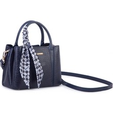 Nas Bag Şık Fularlı Mini  El ve Omuz Çantası Lacivert Victoria