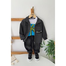 Miniğimin Cicileri Çift Cepli Ceketli Kotlu Erkek Çocuk 3 Lü Takım - Gri