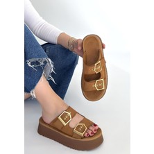 Shoegar Coer Taba Süet Çift Tokalı Terlik