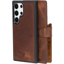 Gp Iguana Samsung Galaxy S24 Ultra Uyumlu, Deri Cüzdanlı Kılıf, Antik Kahve