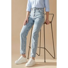 İmaj Butik Buz Mavi Yüksek Bel Mom Jeans Pantolon