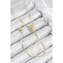 Tiklad Pirinç Zirkon Taşlı Ezme Zincirli Madalyon Model Gold Renk Y Kolye
