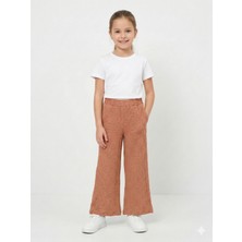 İncili Kız Çocuk Somon Geniş Paça Bubble Dokulu Cepli Pantolon - Rahat Kesim Tek Alt