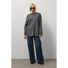 Molene Antrasit Oversize Kesim Uzun Kollu Basic T-Shirt