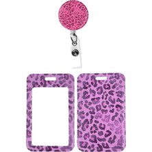 Stormistoretr Pembe Leopar Çekmeli Yoyo Kartlık Dikey Baskılı Kart Tutucu Yoyolu Yaka Kartlığı