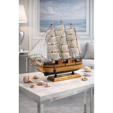 Home Dekor Hediye Isime Kişiye Özel Dekoratif Premium Ahşap El Yapımı Yelkenli Gemi Maketi 40X40 cm Biblo Hediye 532-C