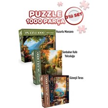 Neverland 3 Adet 1000 Parça Puzzle - Huzurlu Manzara ve Sonbahar Kafe Yolculuğu ve Güneşli Teras