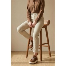 İmaj Butik Bej Yüksek Bel Mom Jeans Pantolon