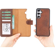 Gp Iguana Samsung Galaxy S24 Plus Uyumlu, Deri Cüzdanlı Kılıf, Antik Kahve