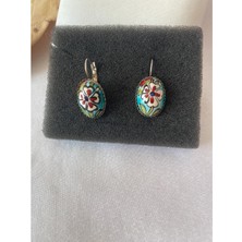 Hediyem Evime Çiçek Figürlü Çini Küpe Gümüş Renk