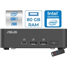 Asus Nuc 15 Pro Slim Kit Intel Core 7-240H 5.2ghz Up 80GB Ddr5 256GB SSD Intel® Graphics Freedos Mini Masaüstü Bilgisayar RNUC15CRKC700002F26+ZETTAUSBBELLEK