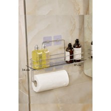 Edora Home Silver Renk Modern Banyo Rafı | Çok Amaçlı Yapışkanlı Duş Organizer ve Kağıt Havluluk
