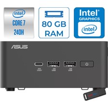 Asus Nuc 15 Pro Tall Kit Intel Core 7-240H 5.2ghz Up 80GB Ddr5 256GB SSD Intel® Graphics Freedos Mini Masaüstü Bilgisayar RNUC15CRHC700002F26+ZETTAUSBBELLEK