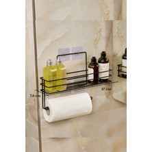 Edora Home Siyah Renk Modern Banyo Rafı | Çok Amaçlı Yapışkanlı Duş Organizer ve Kağıt Havluluk