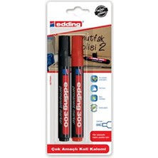 Edding 300 Permanent Markör Kalem Koli Kalemi (Yeniden Doldurulabilir) 1.5-3Mm 2 Li Siyah - Kırmızı (Blister Paket)