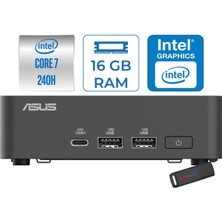 Asus Nuc 15 Pro Slim Kit Intel Core 7-240H 5.2ghz Up 16GB Ddr5 256GB SSD Intel® Graphics Freedos Mini Masaüstü Bilgisayar RNUC15CRKC700002F01+ZETTAUSBBELLEK