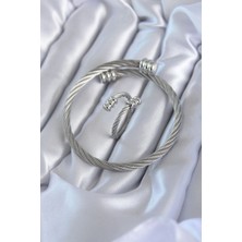 Bazarhane 316L Çelik Gümüş Renk Sarmal Model Erkek Bileklik Yüzük Kombini