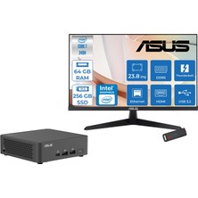 Asus Nuc 15 Pro Slim Kit Intel Core 7-240H 5.2ghz Up 64GB Ddr5 256GB SSD Intel® Graphics Asus 120Hz IPS 23.8 Fhd Mon. Freedos Mini Masaüstü Bilgisayar RNUC15CRKC70000223F21+ZETTAUSBBELLEK