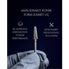 Rulia Professional Rulia 6 mm Kırmızı Konik Karbit Freze Ucu Jel ve Protez Sökümde Güçlü