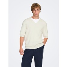 Only & Sons Onswyler Lıfe Rlx 12 Ss Splıt Knıt Noos Erkek Beyaz Kazak - 22036158