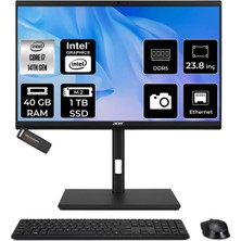 Acer Veriton Intel Core I7 14700 40GB 1tb SSD 23.8" Fhd Fdos All In One Bilgisayar & Per4 USB Bellek DQR1TSG003P323