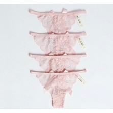 Zi 4 Adet 1 Paket Pudra Dantel Fiyonk ve Taş Detaylı Kadın Tanga Külot