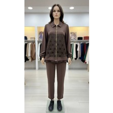 Nuss Desen Detay Pantolonlu Takım - 1048 Kahve