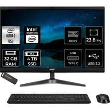 Acer Veriton Intel Core Ultra 5 125U 32GB 4tb SSD 23.8" Fhd Fdos All In One Bilgisayar & Per4 USB Bellek DQR2REM001P320