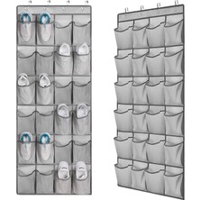 Valkyrie Kapı Arkası Ayakkabı Organizer 24 Gözlü – Askılı Dolap Içi Düzenleyici 4 Kancalı Gri