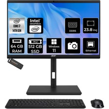 Acer Veriton Intel Core I7 14700 64GB 512GB SSD 23.8" Fhd W11P All In One Bilgisayar & Per4 USB Bellek DQR1TSG003P412