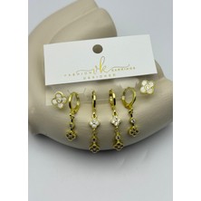 Biju Yılmaz Vip Gold Taşlı Sallantılı Yonca 6'lı Küpe - 26VIPKP54