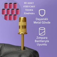 Rulia Professional Rulia Gold Zımpara Başlığı + 10'lu #150 Grit Yedek Zımpara Bakımlı Tırnaklar İçin