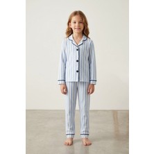 Kinderos Çizgili Düğmeli Çocuk Pijama Takımı - 26K 4021