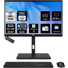 Acer Veriton Intel Core I7 14700 32GB 512GB SSD 23.8" Fhd W11H All In One Bilgisayar & Per4 USB Bellek DQR1TSG003P357